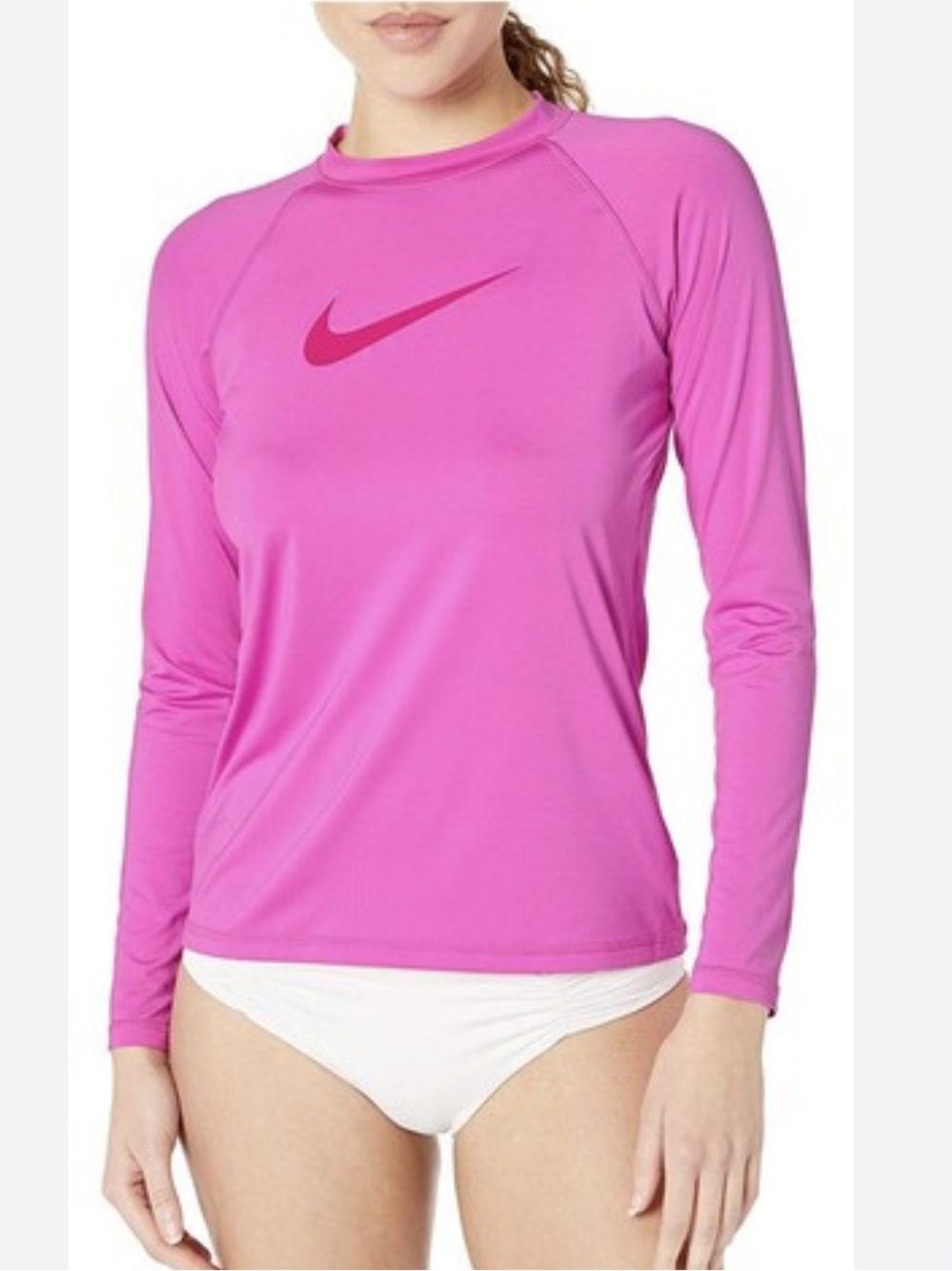 🩷 Nike Swim Dri-fit UPF 40 Women’s Hot Pink Long-Sleeve Top Surf Rashguard Golf - Picture 13 of 14